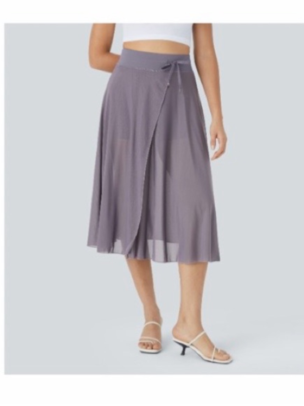 High Waisted Drawstring Contrast Mesh 2-in-1
Pocket Flowy Midi skirt